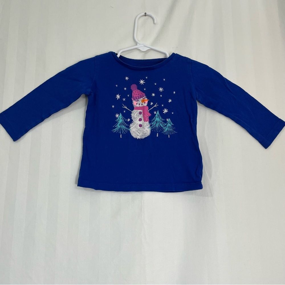 OshKosh B’gosh Baby Girl 12M Blue Snowman Long Sleeve Tee EUC